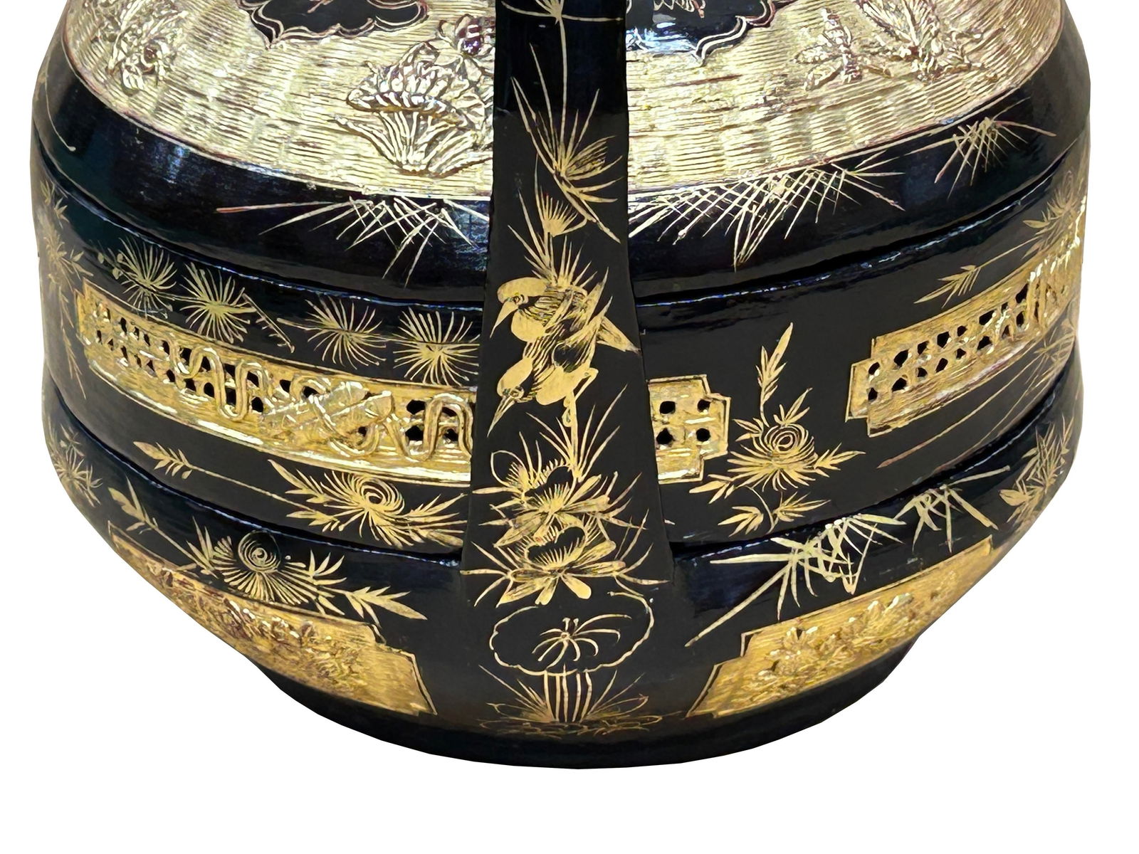 Vintage Oriental Black Golden Graphic Stack Wedding Basket Display - 4