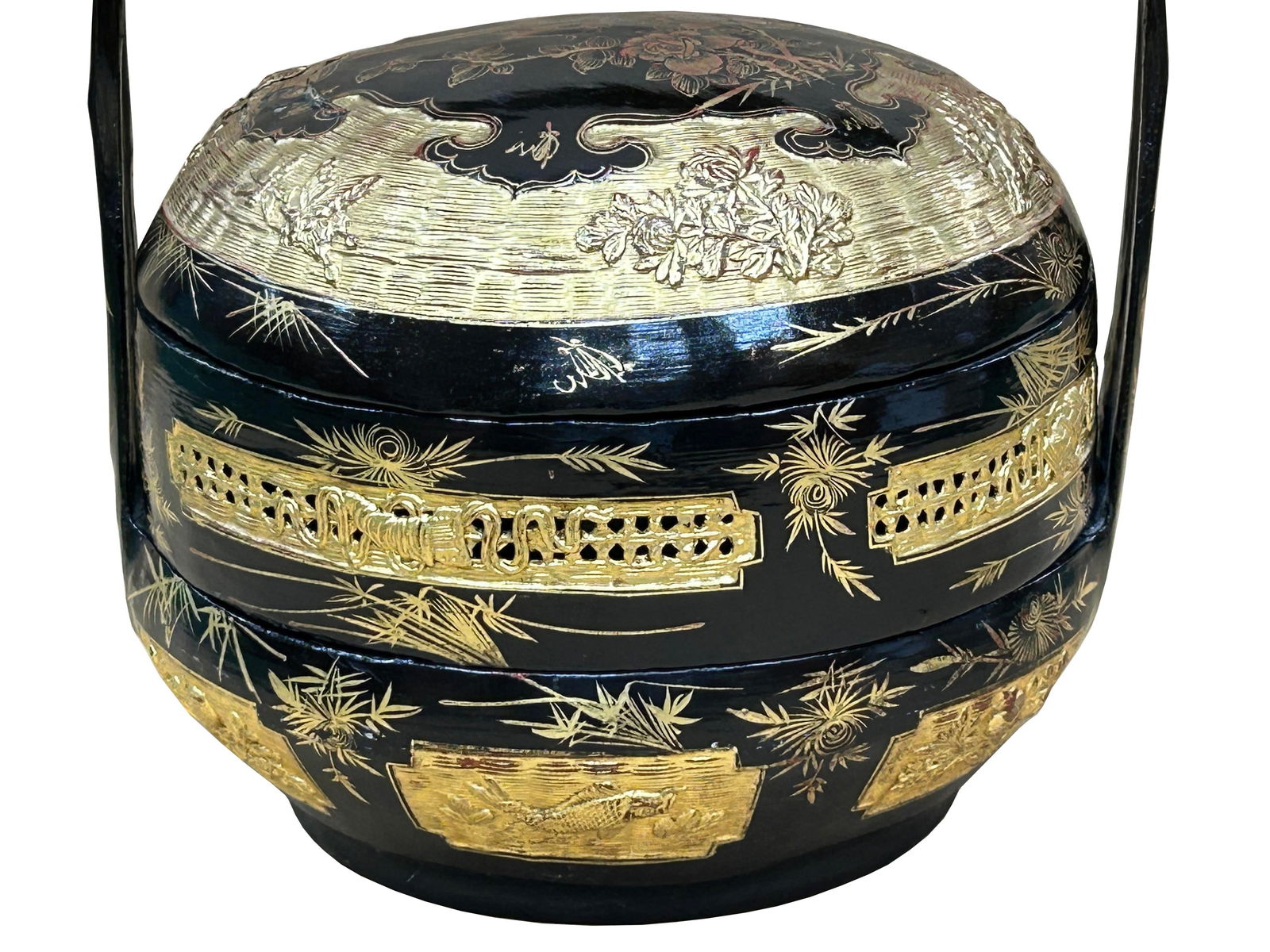 Vintage Oriental Black Golden Graphic Stack Wedding Basket Display - 6