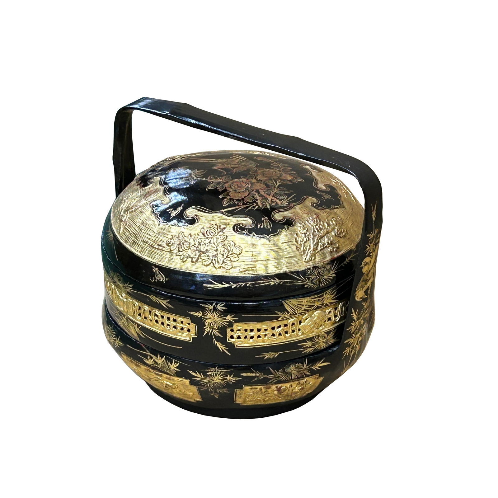 Vintage Oriental Black Golden Graphic Stack Wedding Basket Display - 8