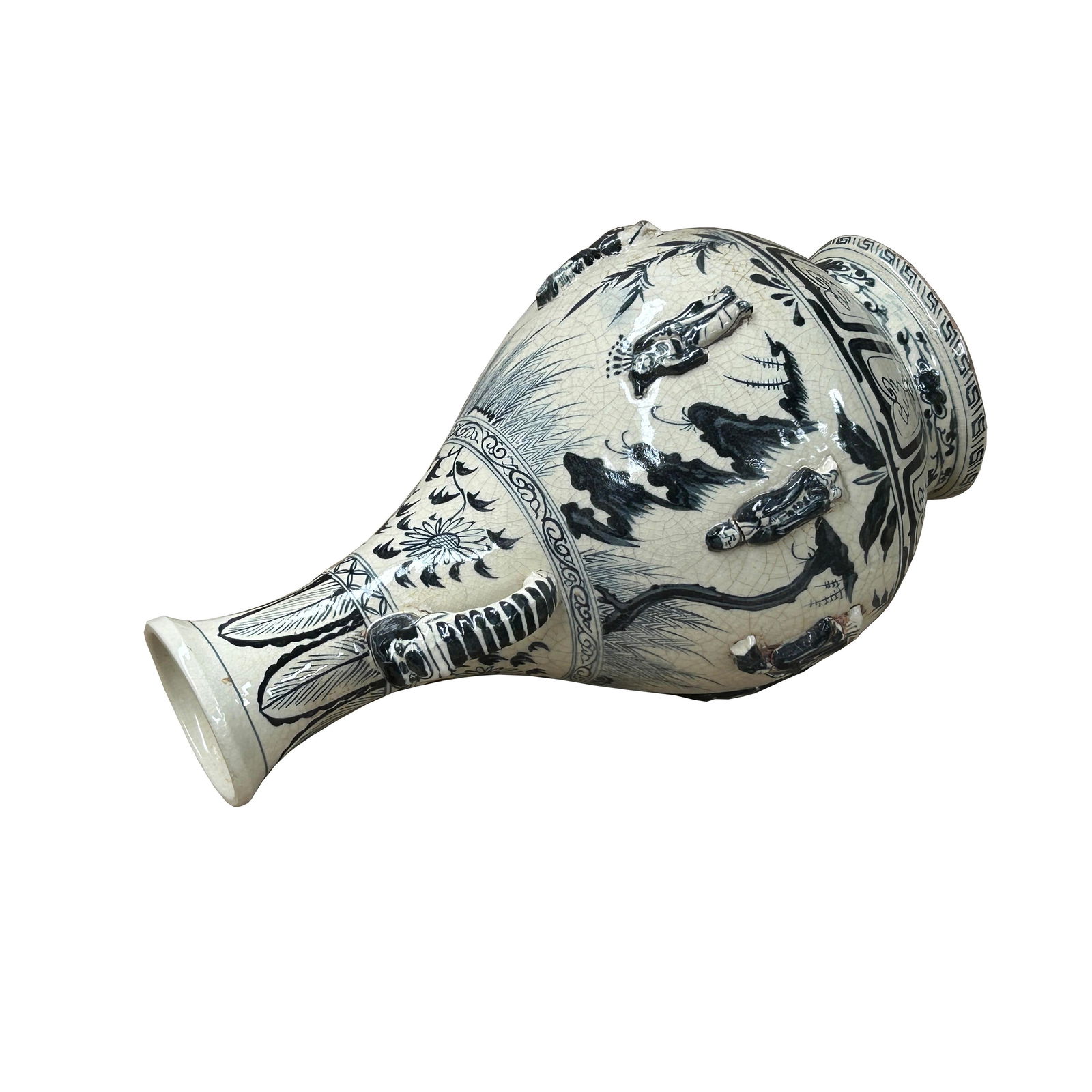 Oriental Cream White Color Blue Eight Immortal Theme Porcelain Vase Art - 10