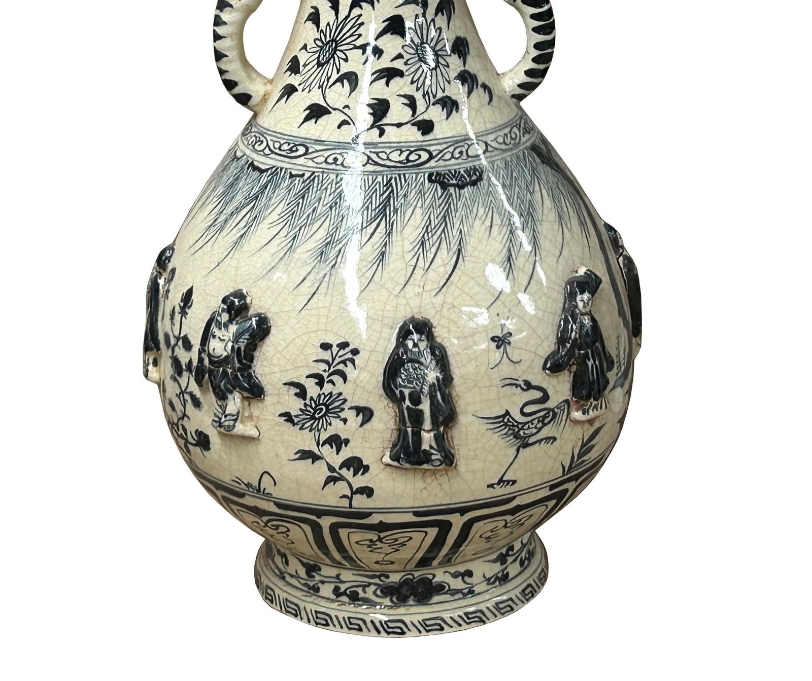 Oriental Cream White Color Blue Eight Immortal Theme Porcelain Vase Art - 13