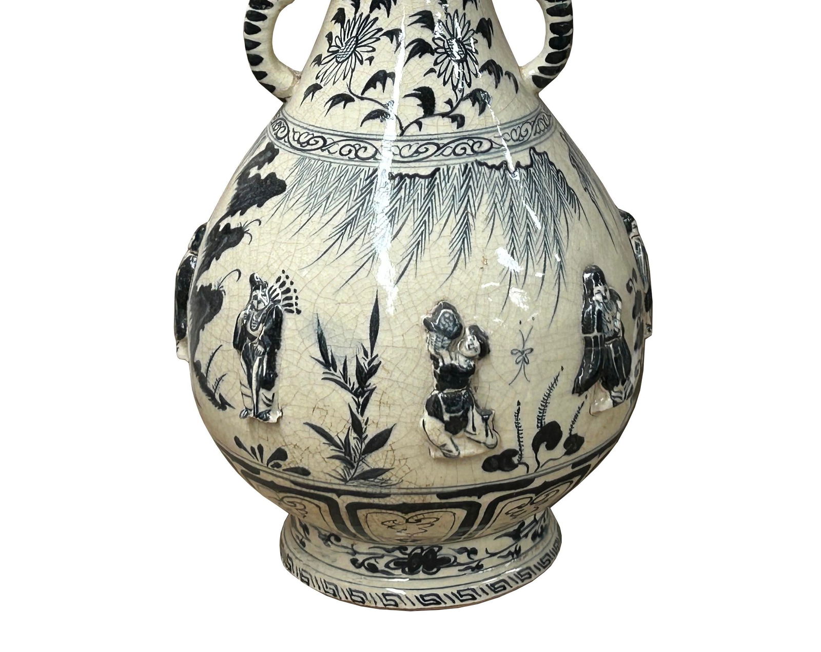 Oriental Cream White Color Blue Eight Immortal Theme Porcelain Vase Art - 14