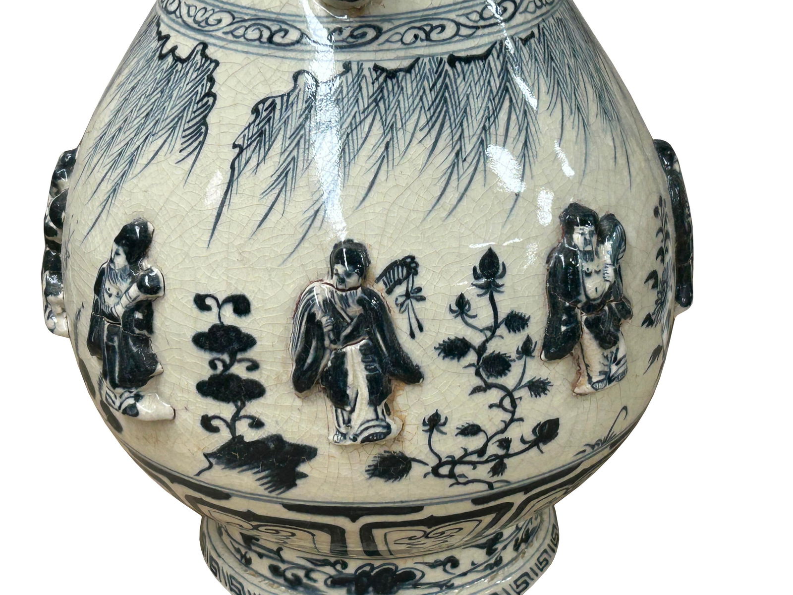 Oriental Cream White Color Blue Eight Immortal Theme Porcelain Vase Art - 15