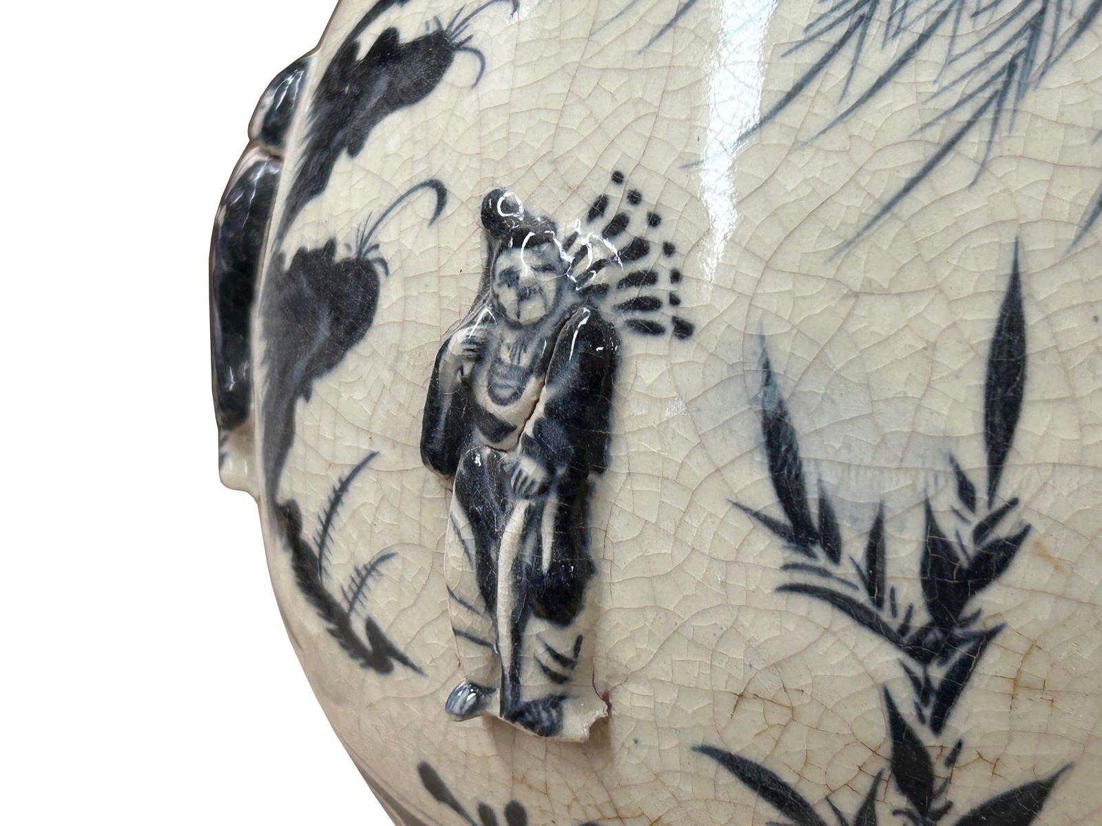 Oriental Cream White Color Blue Eight Immortal Theme Porcelain Vase Art - 17