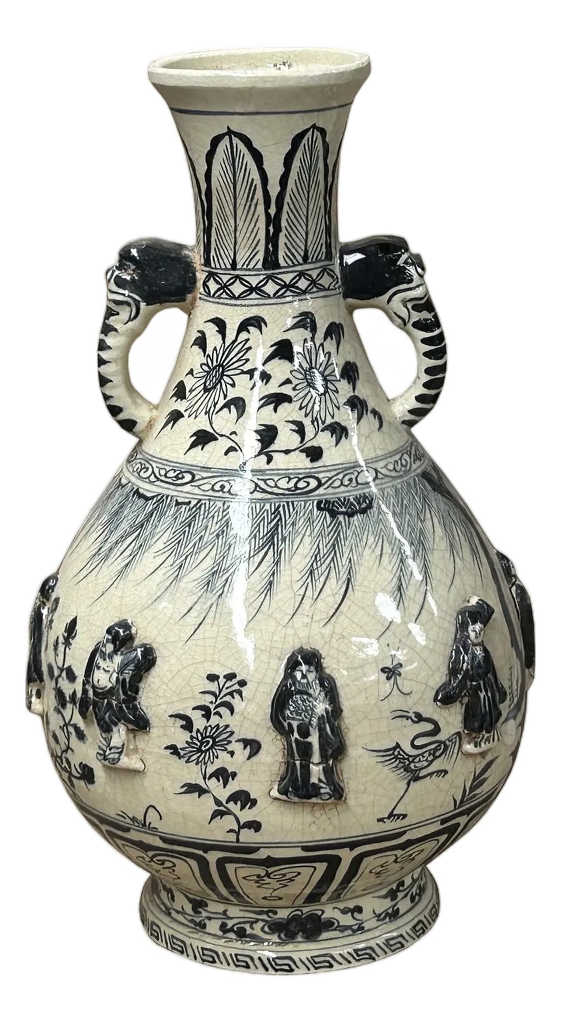 Oriental Cream White Color Blue Eight Immortal Theme Porcelain Vase Art (1 of 17)