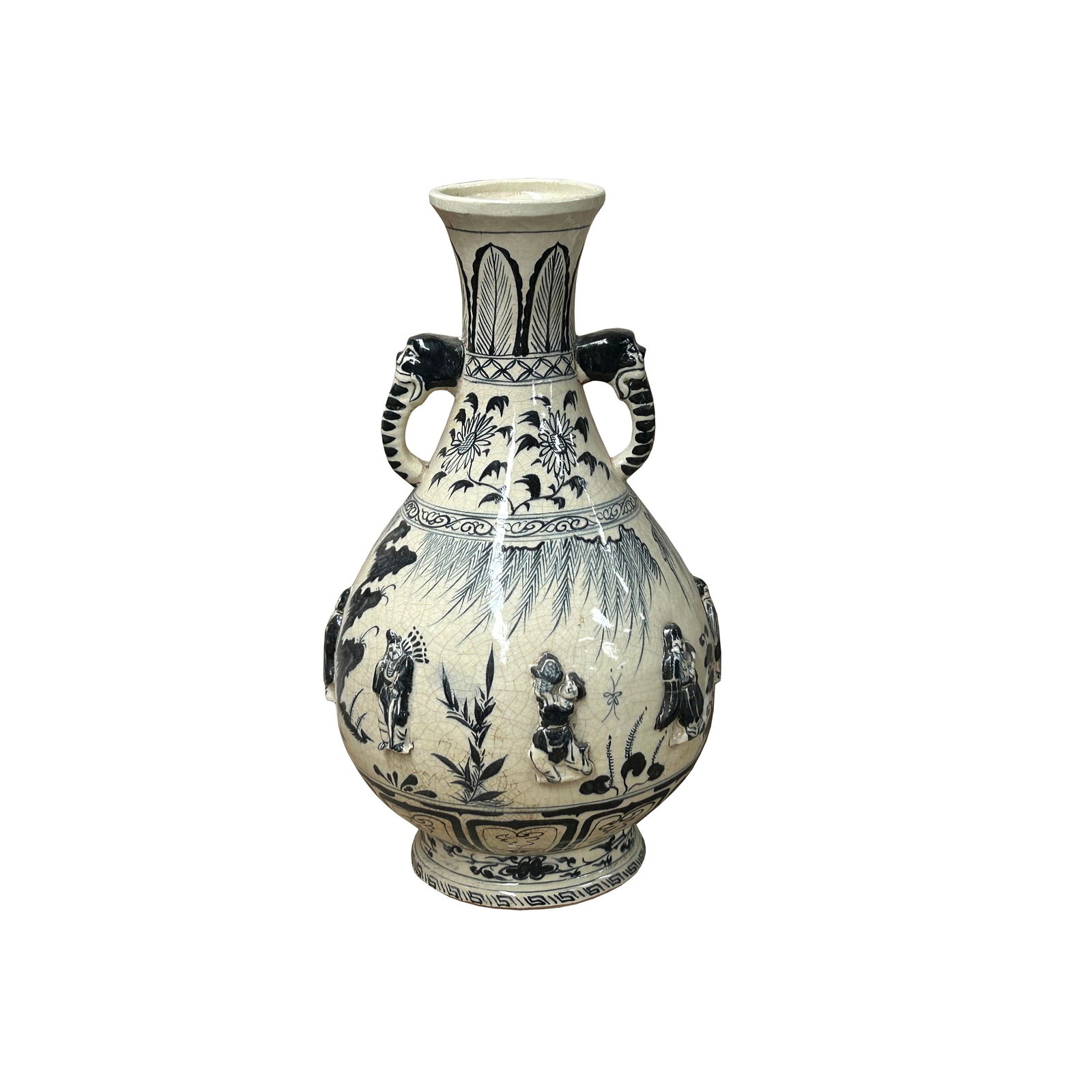 Oriental Cream White Color Blue Eight Immortal Theme Porcelain Vase Art - 2