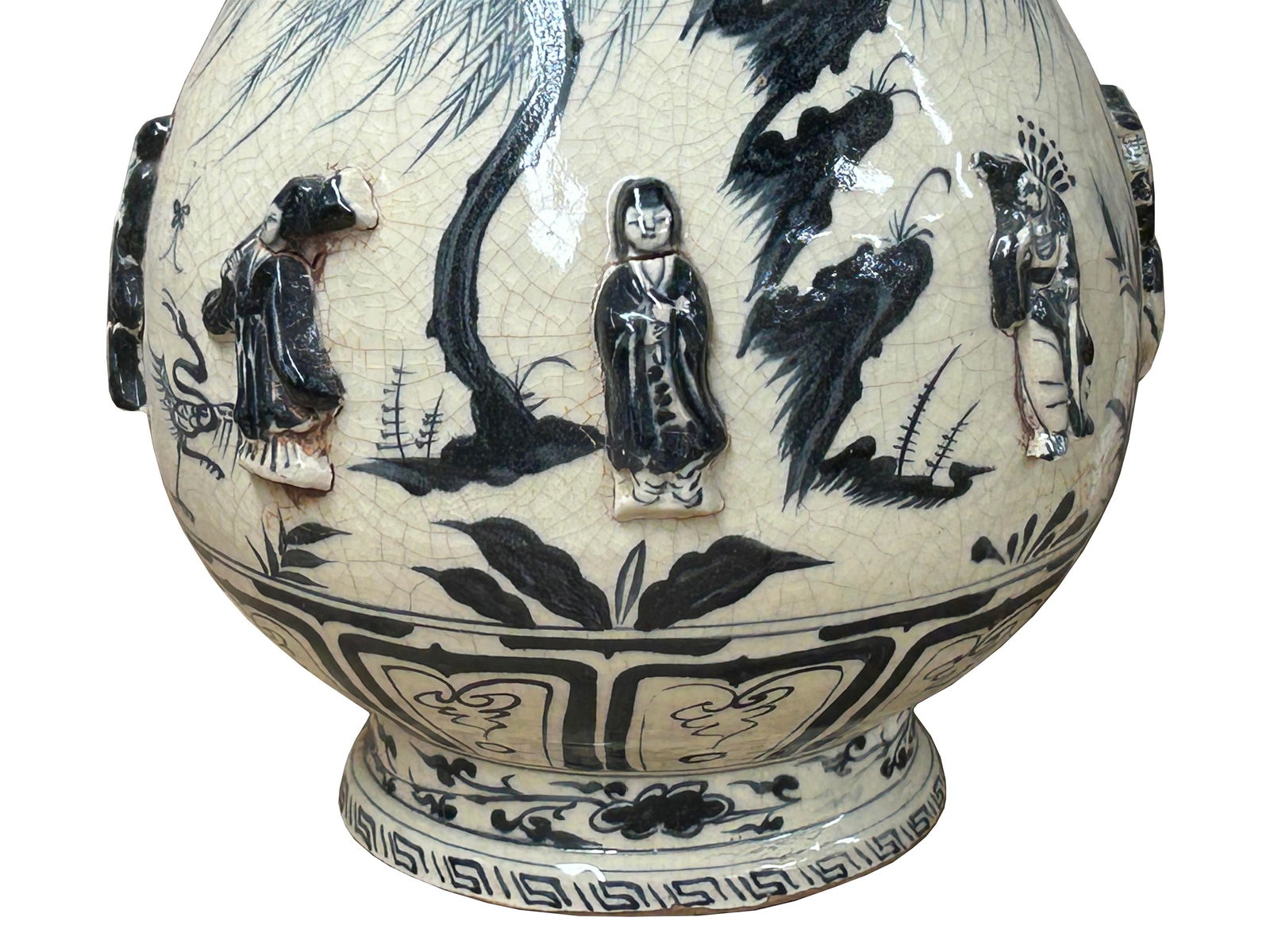 Oriental Cream White Color Blue Eight Immortal Theme Porcelain Vase Art - 5