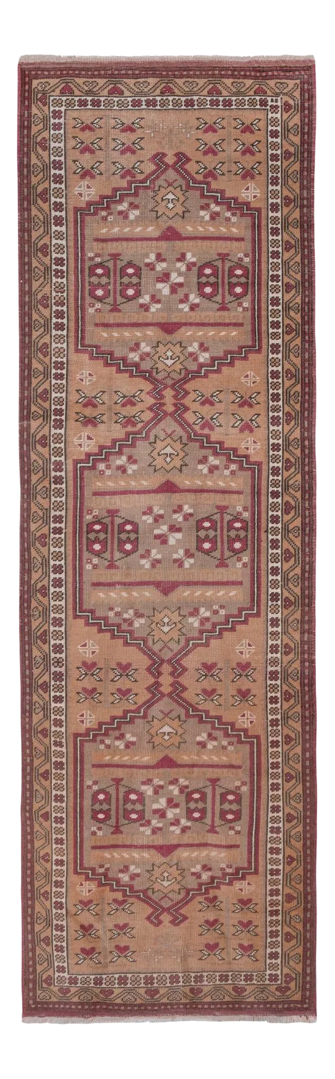 Distressed Turkish Yagcibedir Runner Rug 2'4" X 7'1": Distressed Turkish Yagcibedir Runner Rug 2'4" X 7'1" 27.9'' x 85'' / 71 x 216 cm Hand woven with high quality pure wool Excellent condition From TURKEY Works well with all styles of home decor-adds 