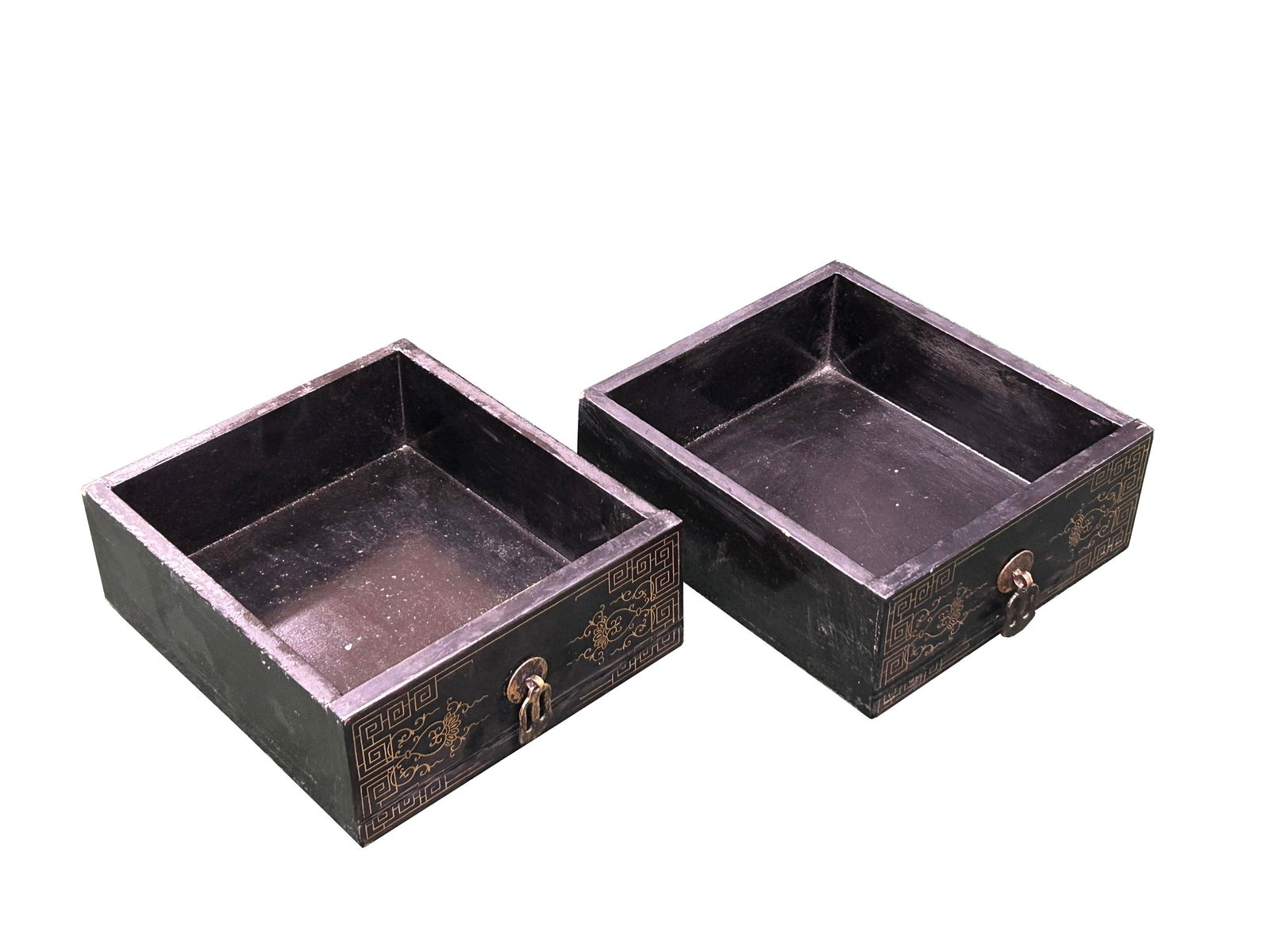 Vintage Chinoiseries Black & Stone Inlay Graphic End Table Nightstand - 12