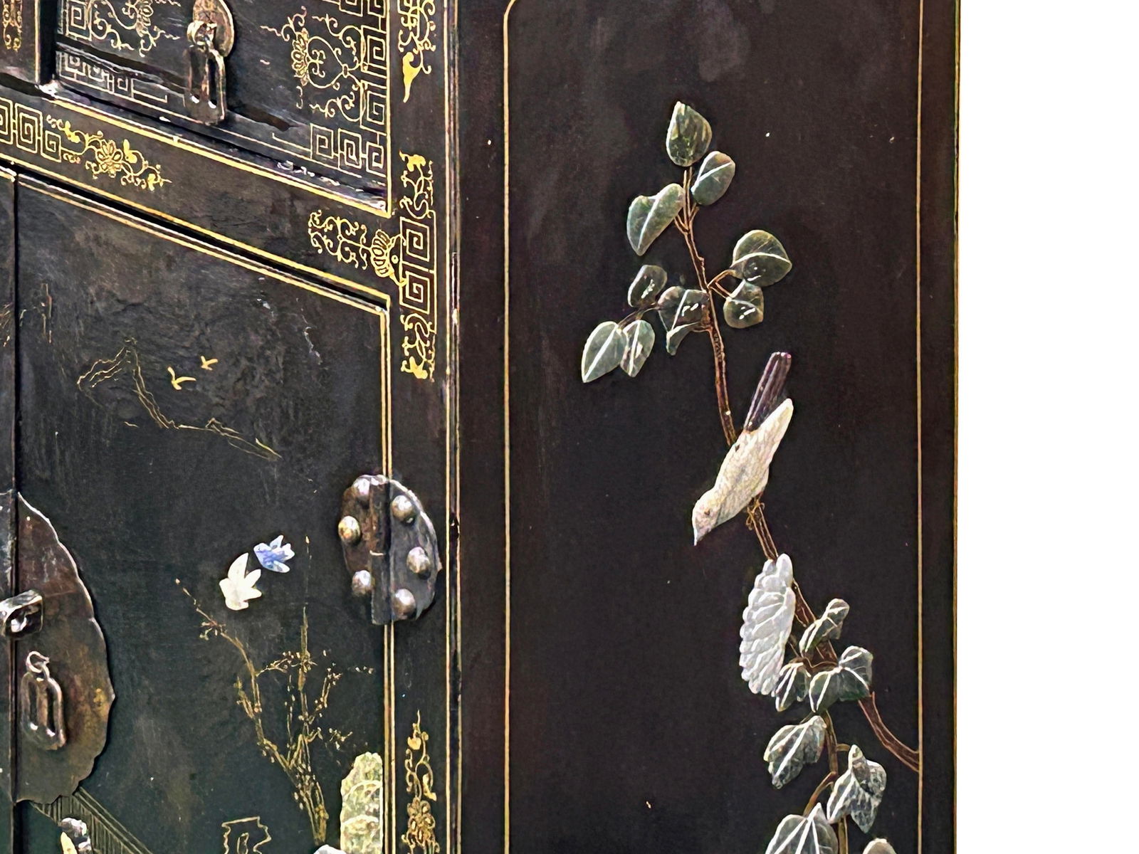 Vintage Chinoiseries Black & Stone Inlay Graphic End Table Nightstand - 15