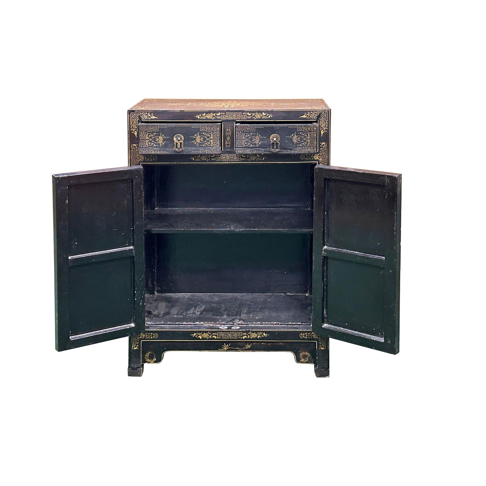 Vintage Chinoiseries Black & Stone Inlay Graphic End Table Nightstand - 4