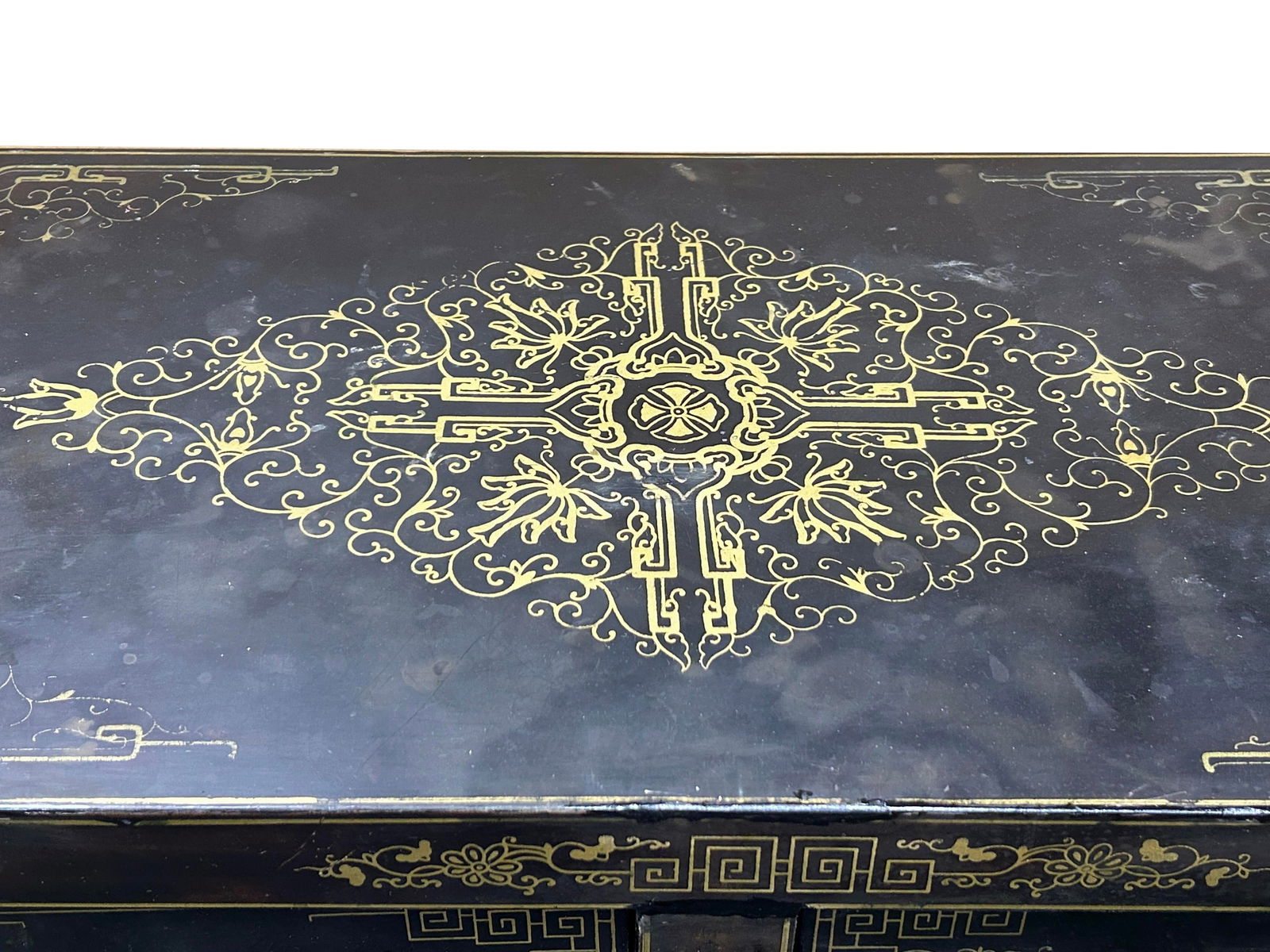 Vintage Chinoiseries Black & Stone Inlay Graphic End Table Nightstand - 9