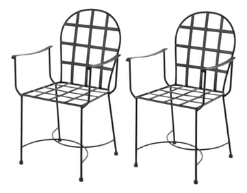 Set of 2 Garden or Dinning Armchairs in Black Wrought Iron, Indoor & Outdoor