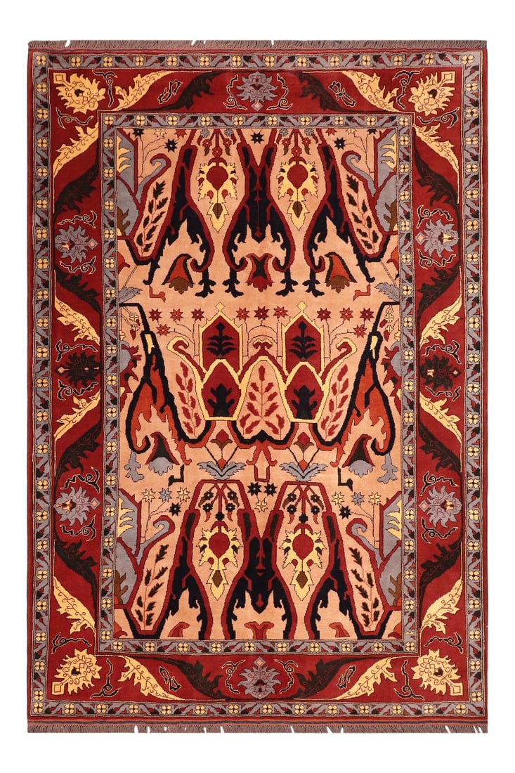 1980s 1980s Vintage Rustic Kargahi Tan/Red Hand Knotted Rug: Create a new dimension of style in your home with this breathtaking semi-Vintage hand-knotted Kargahi rug featuring incredible luxurious texture and appearance. Featuring vibrant awe-inspiring color
