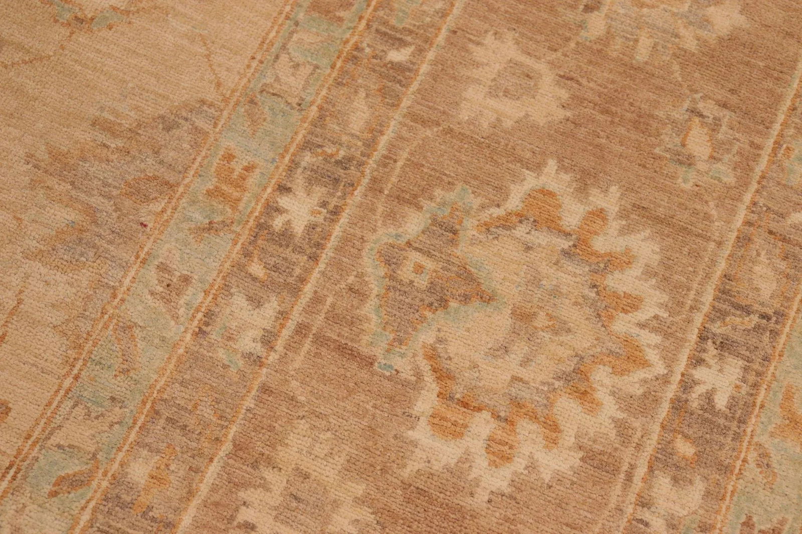 1990s Bohemian Sun Faded Tan/Brown Hand Knotted Wool Rug - 6