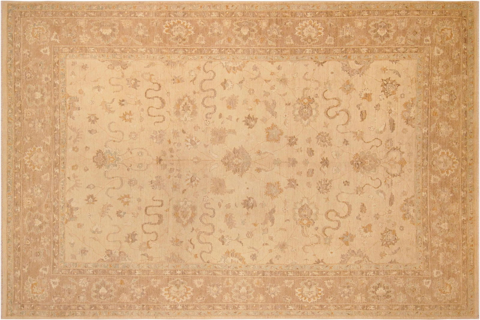 1990s Bohemian Sun Faded Tan/Brown Hand Knotted Wool Rug - 9