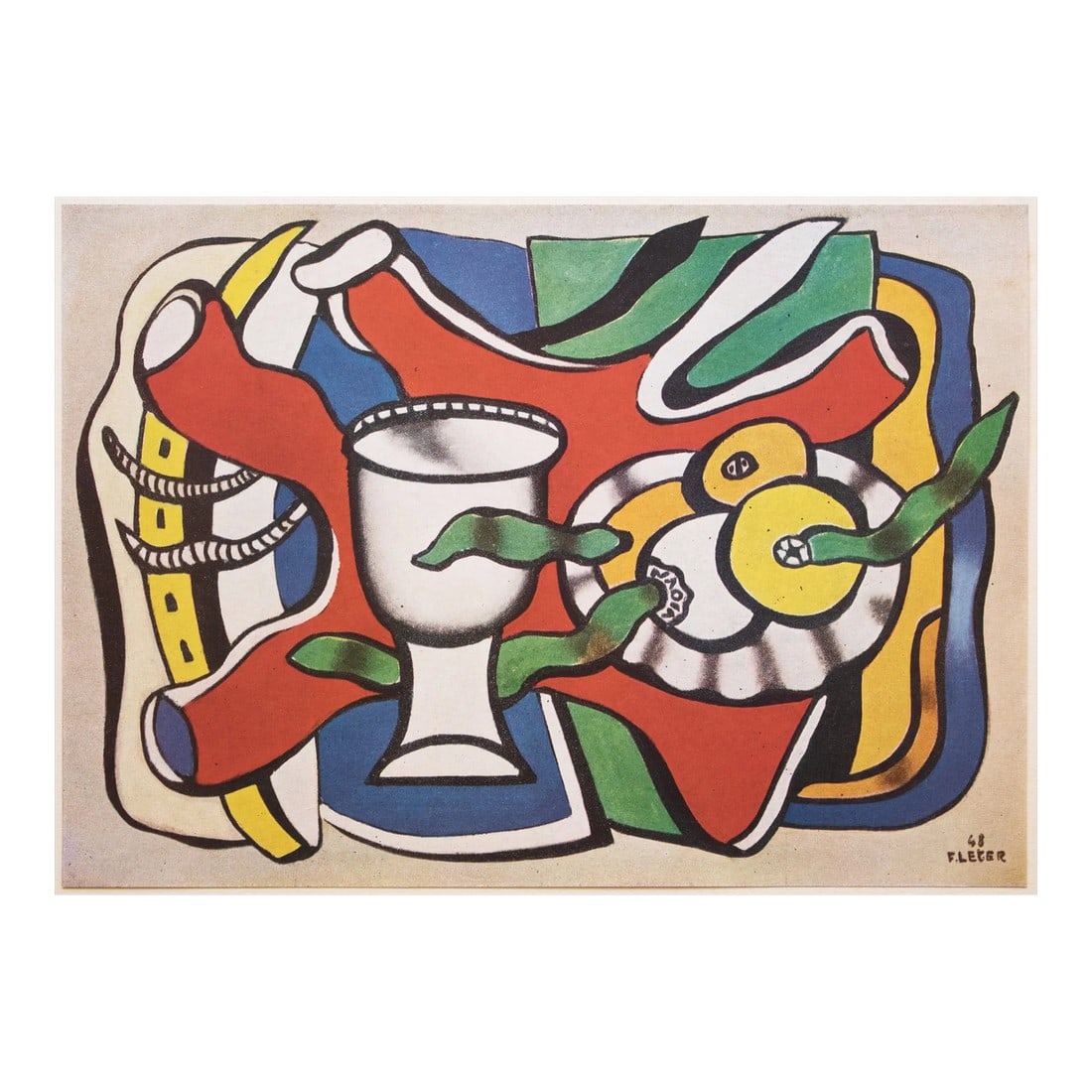 1948 After Fernand Léger, "Still Life With a White Vase" First Edition Period Offset Lithograph: An excellent period offset lithograph, print, of the painting "Nature Morte Au Vase Blanc" (Still Life With White Vase, 1948) by Fernand Léger, was published and printed in the same year when