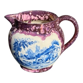 Late 19th C English Transferware Sponge Finish Jug / Pitcher - The British Flag