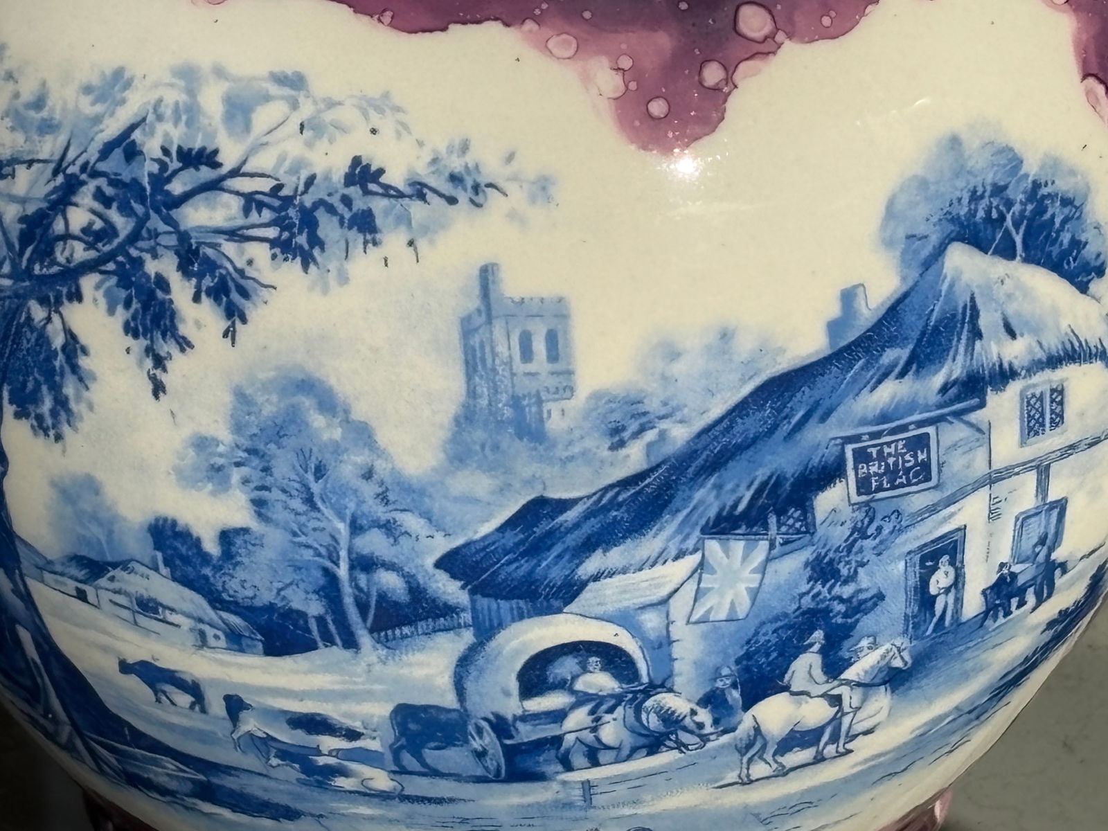 Late 19th C English Transferware Sponge Finish Jug / Pitcher - The British Flag - 8