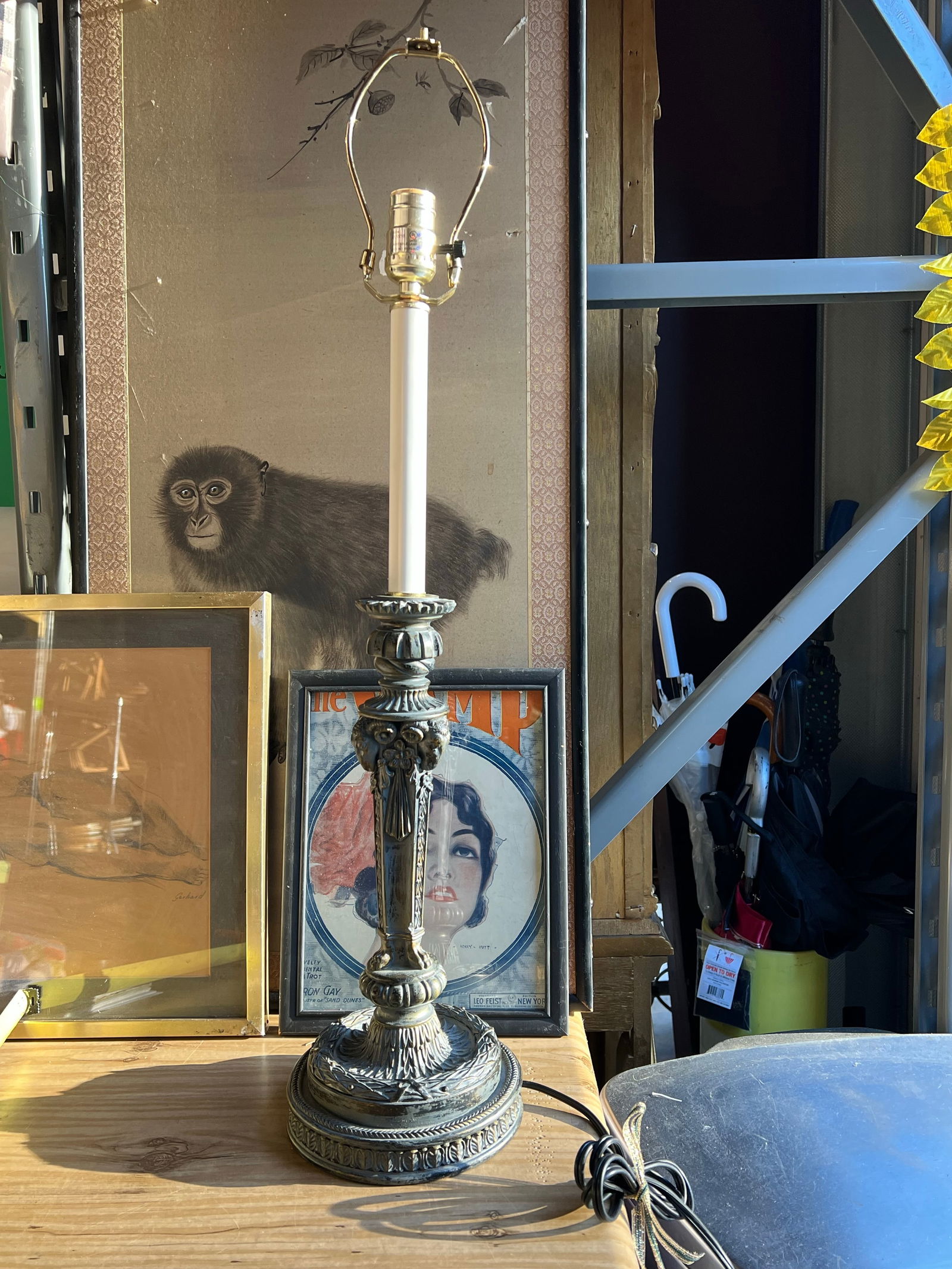 1970s Modern Metal Lamp With Ram Head Details, Lampshade Included - 2