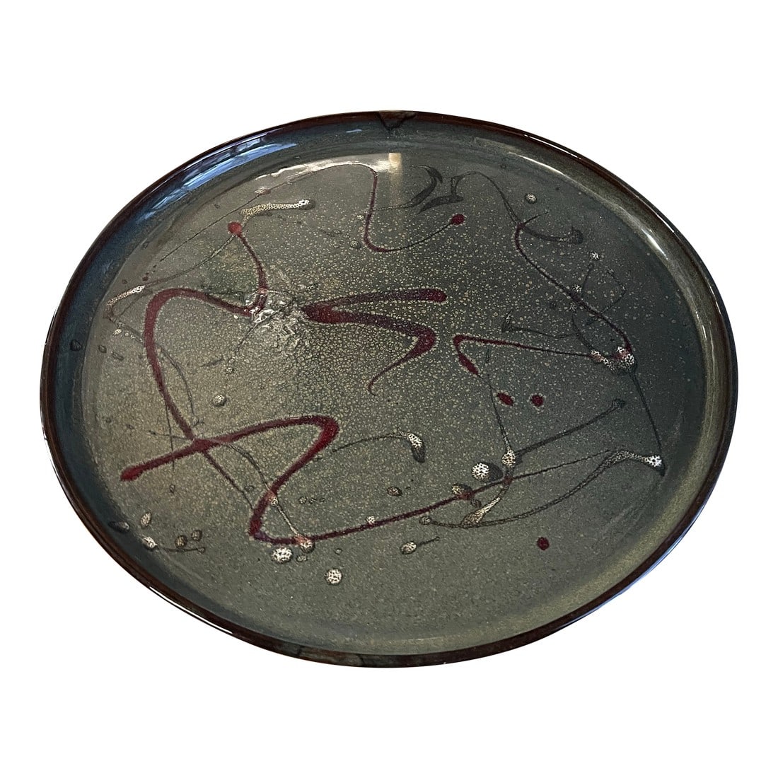 1970s Abstract Pottery Splatter Paint Style Tray: Up for consideration is a beautiful vintage abstract pottery splatter paint style tray. This would look lovely in your home and it is a perfect conversation starter for your guests. This piece is also