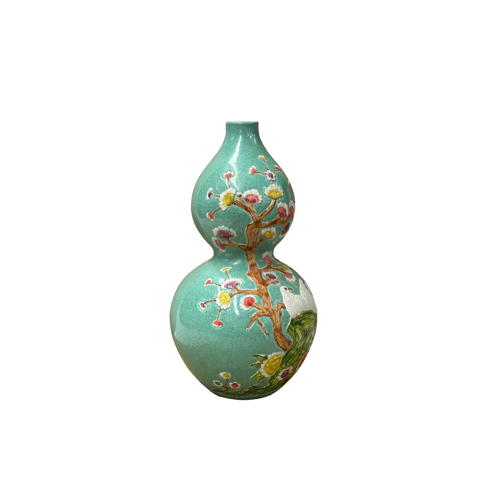 Chinese Celadon Green Crackle Ceramic Scenery Graphic Gourd Shape Vase - 2