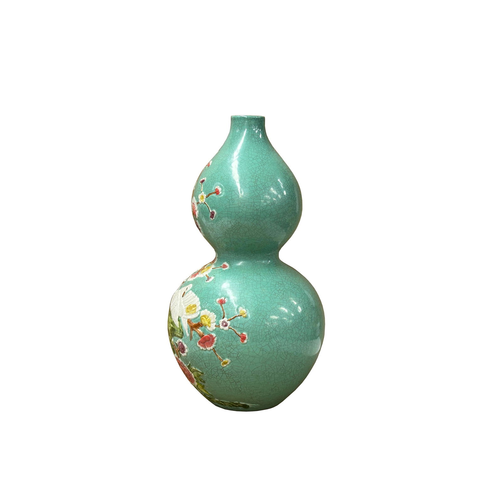 Chinese Celadon Green Crackle Ceramic Scenery Graphic Gourd Shape Vase - 4