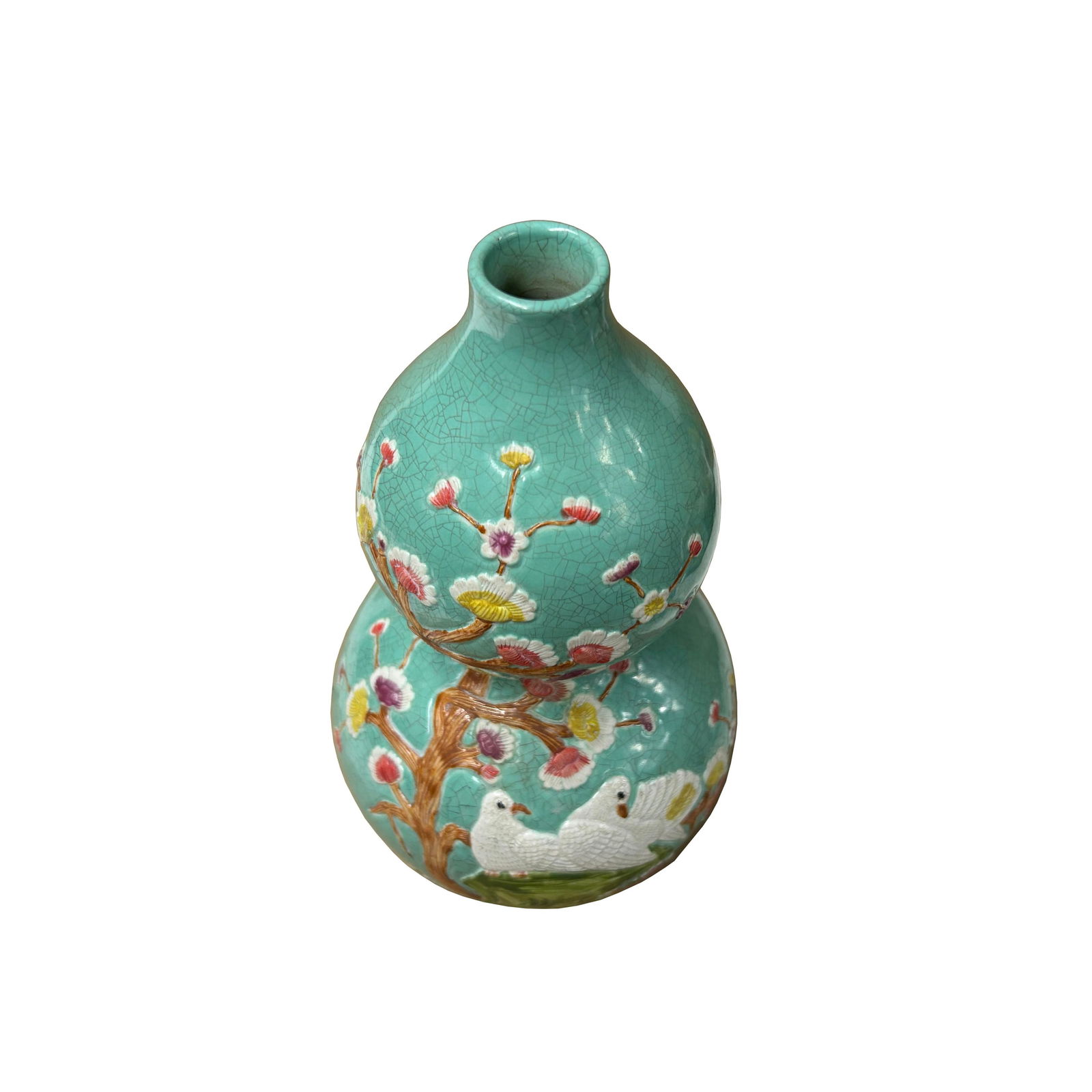 Chinese Celadon Green Crackle Ceramic Scenery Graphic Gourd Shape Vase - 6