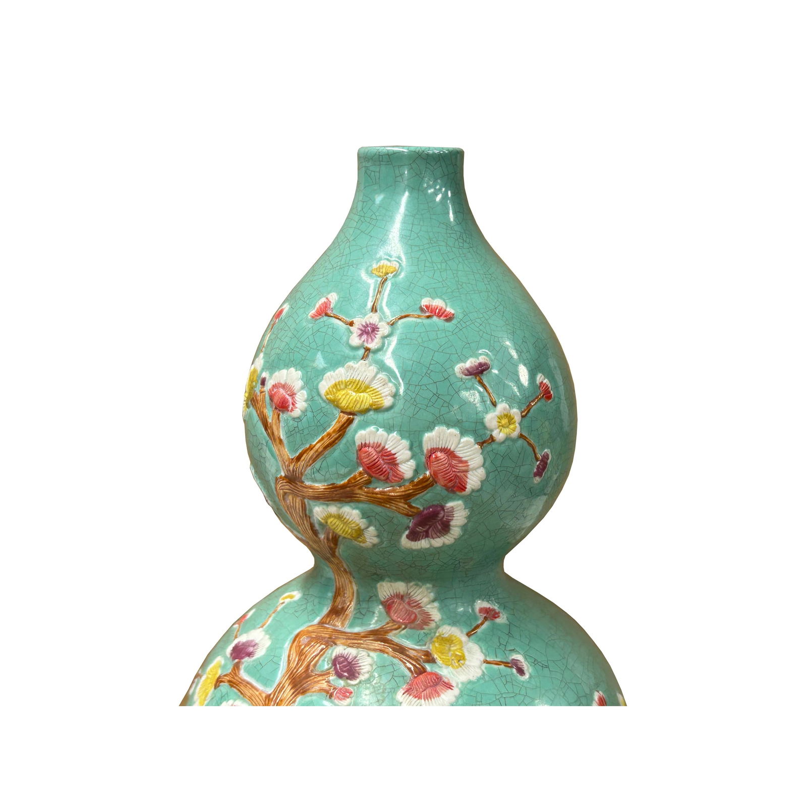 Chinese Celadon Green Crackle Ceramic Scenery Graphic Gourd Shape Vase - 7