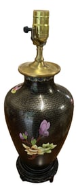 1970s Asian Black Lamp With Cherry Blossoms