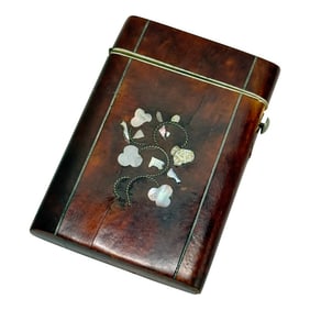 Inlaid Faux Tortoiseshell and Mother-of-Pearl Card Case With Floral Motif