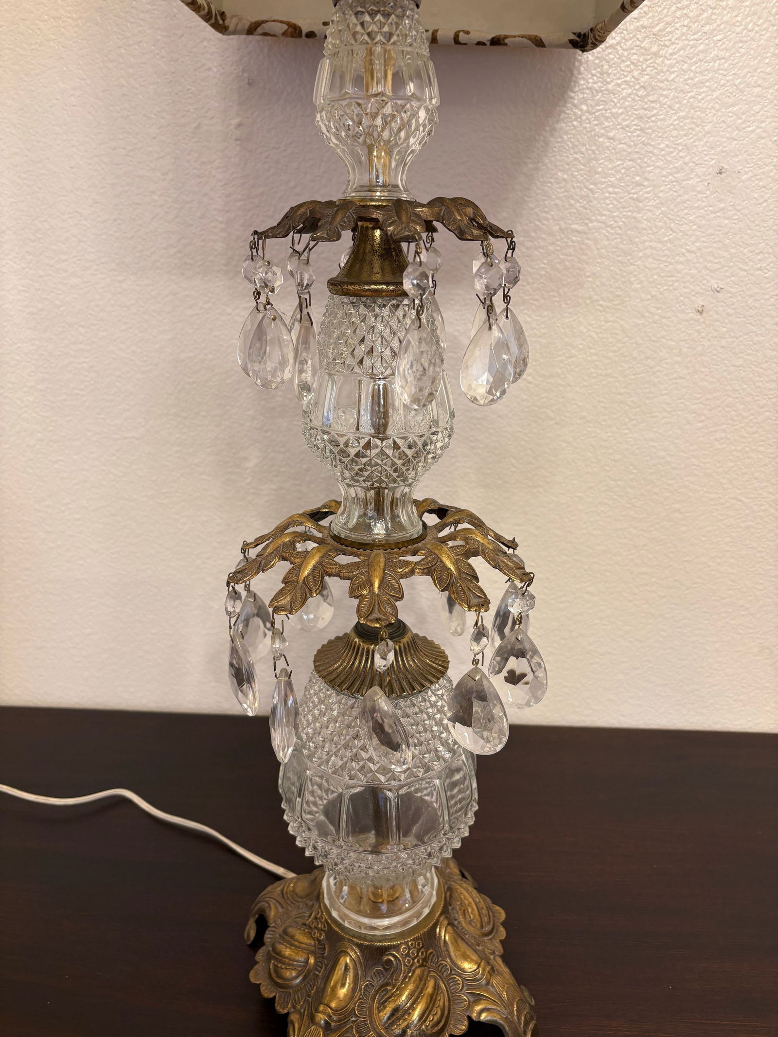 1950s Hollywood Regency Hand Stamped Austrian Lamps Wifh Fortuny Fabric Lamp Shades, a Pair - 6