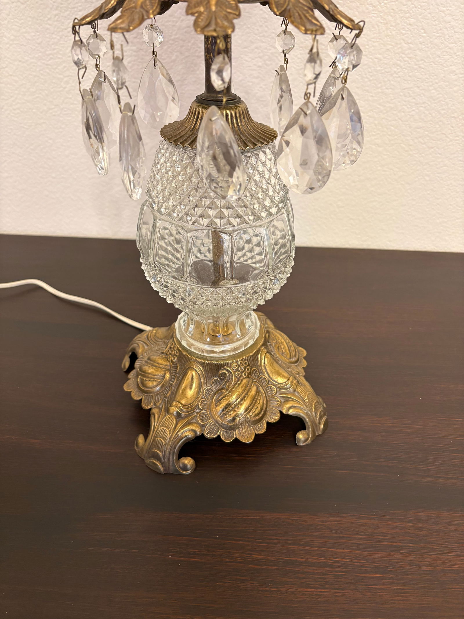 1950s Hollywood Regency Hand Stamped Austrian Lamps Wifh Fortuny Fabric Lamp Shades, a Pair - 7