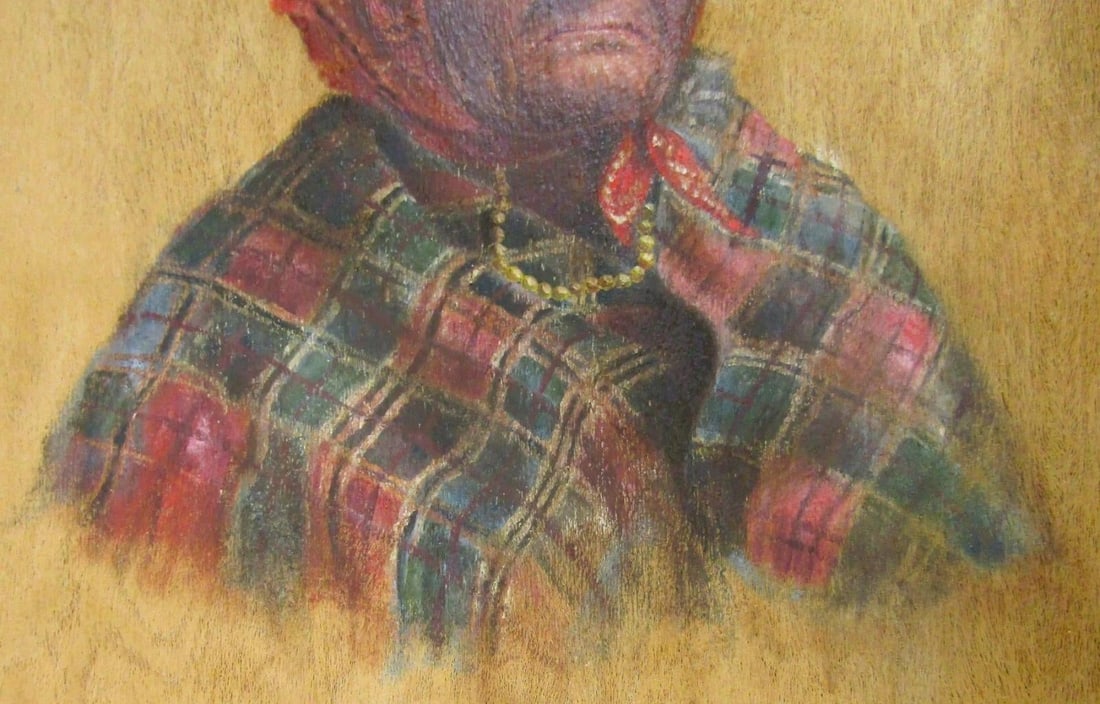 Antique Princess Angeline Painting on Thin Wood Panel Stamped to Back - 4