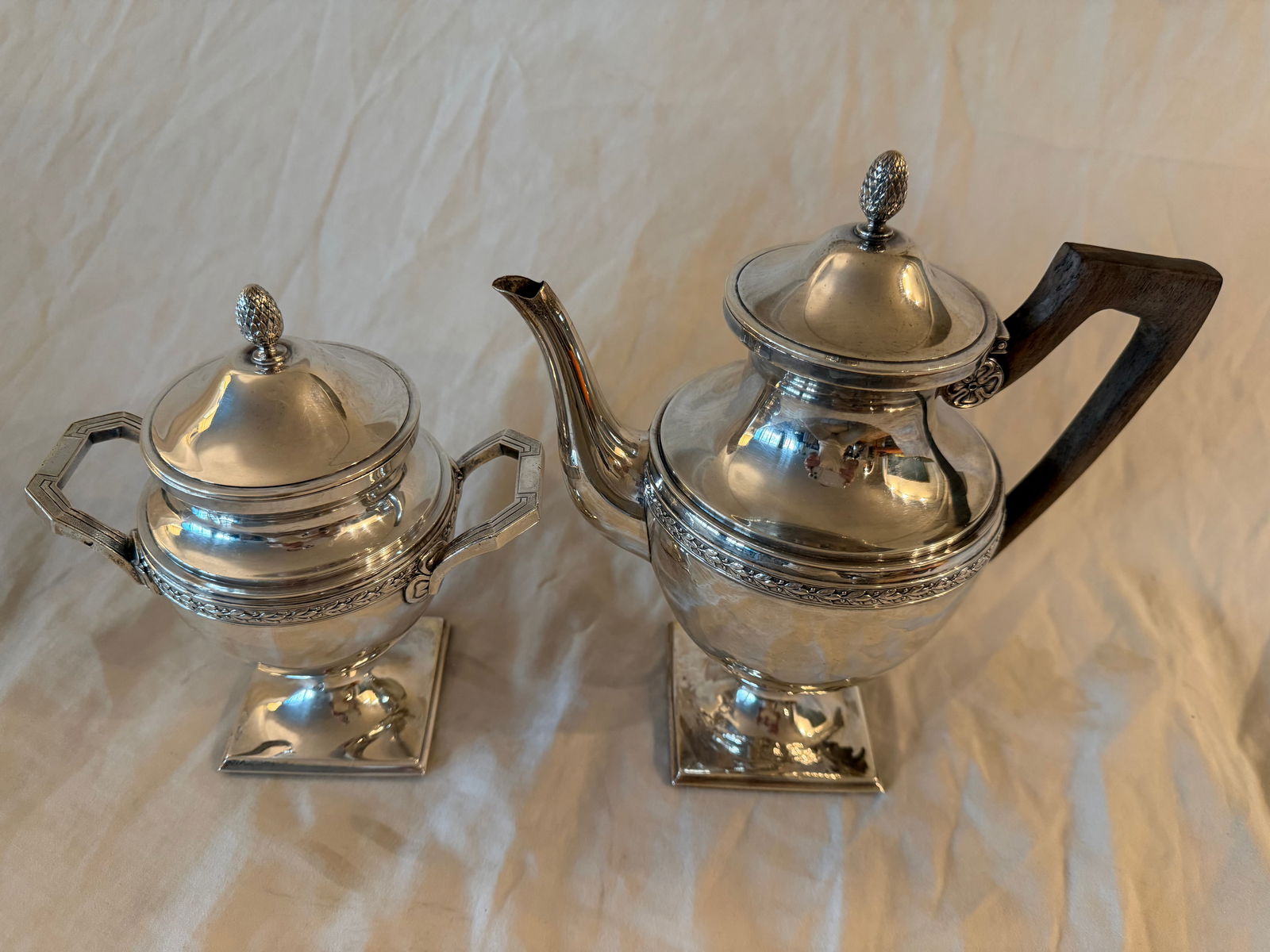 Late 19th Century French Sterling Silver Coffee/Tea Pot & Sugar Bowl – 2 Pieces - 15