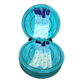 Set of 4 Vintage Majolica Asparagus Plates