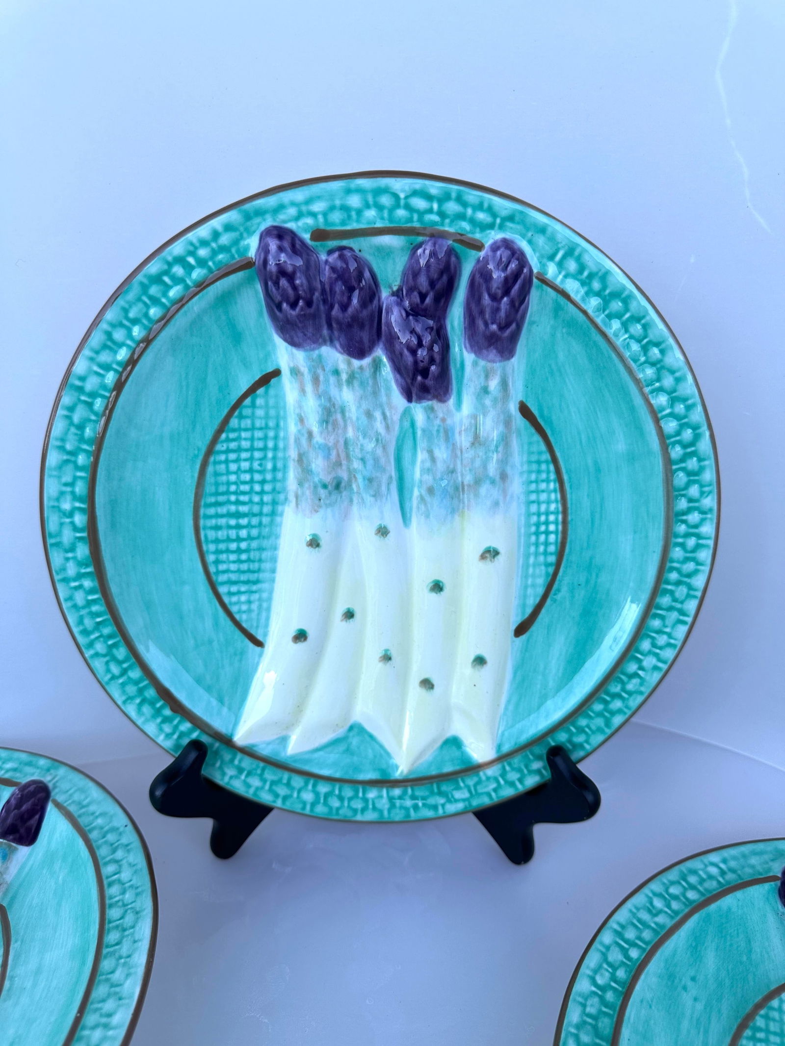 Set of 4 Vintage Majolica Asparagus Plates - 2