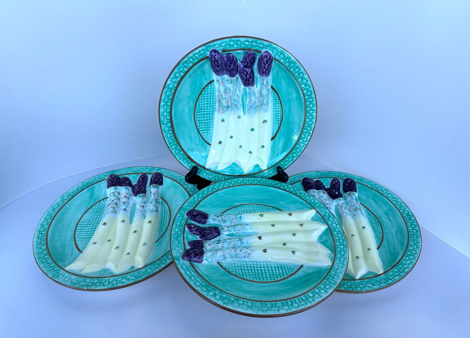 Set of 4 Vintage Majolica Asparagus Plates - 3