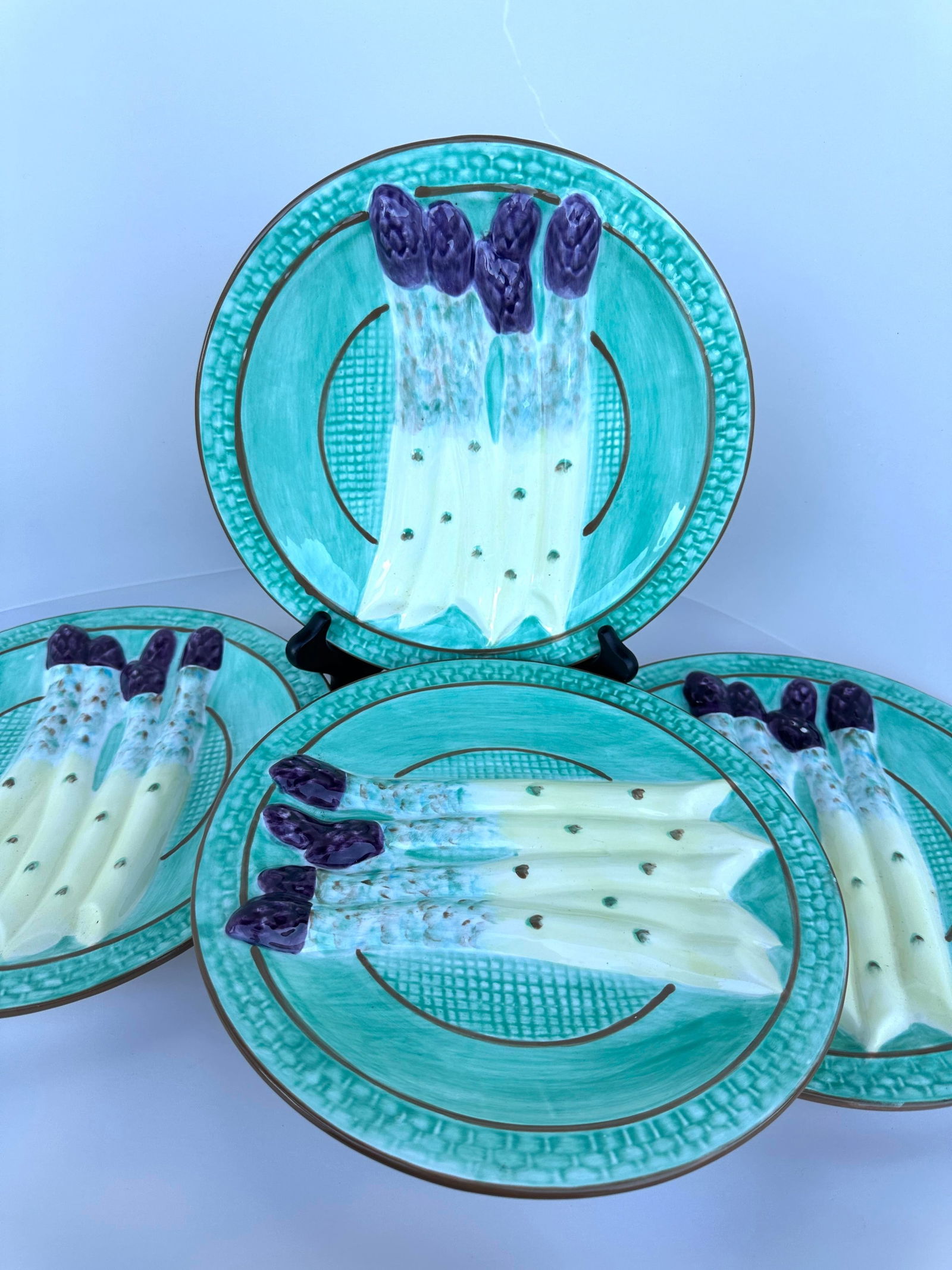 Set of 4 Vintage Majolica Asparagus Plates - 4