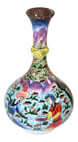 Turkish Ottoman Scene Polychrome Hand Painted Ceramic Vase Kutahya