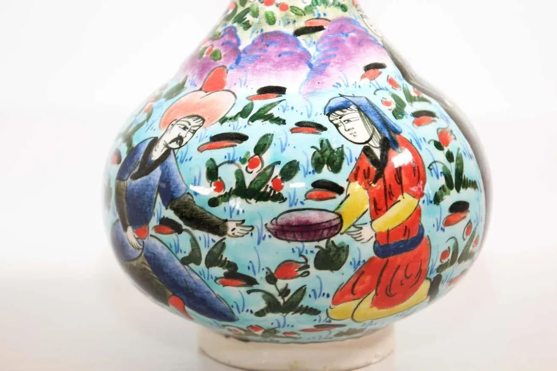 Turkish Ottoman Scene Polychrome Hand Painted Ceramic Vase Kutahya - 5