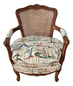Early 20th Century Louis XV French Style Fauteuil With Caned Back and Down Cushion
