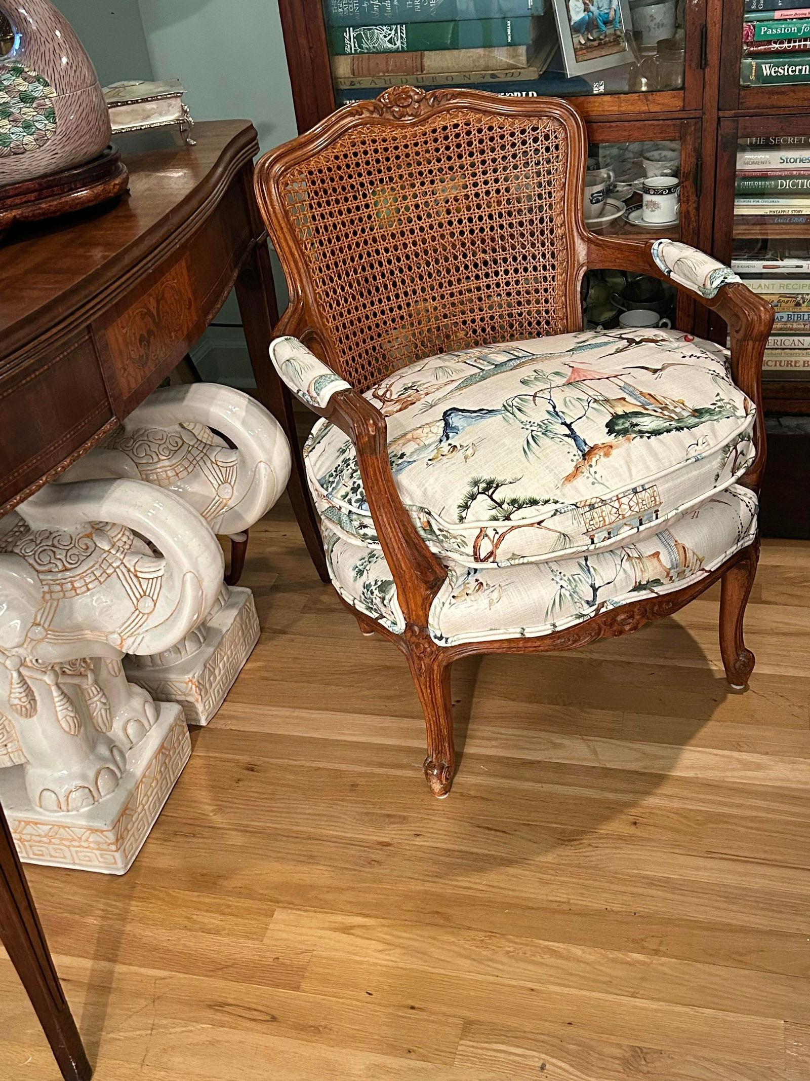 Early 20th Century Louis XV French Style Fauteuil With Caned Back and Down Cushion - 2