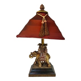 1970s East Asian Elephant Table Lamp With Silk Shade - Attributed to Robert Abbey