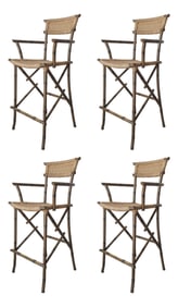 Set of 4 Metal Faux Bamboo and Rope Bar Stools