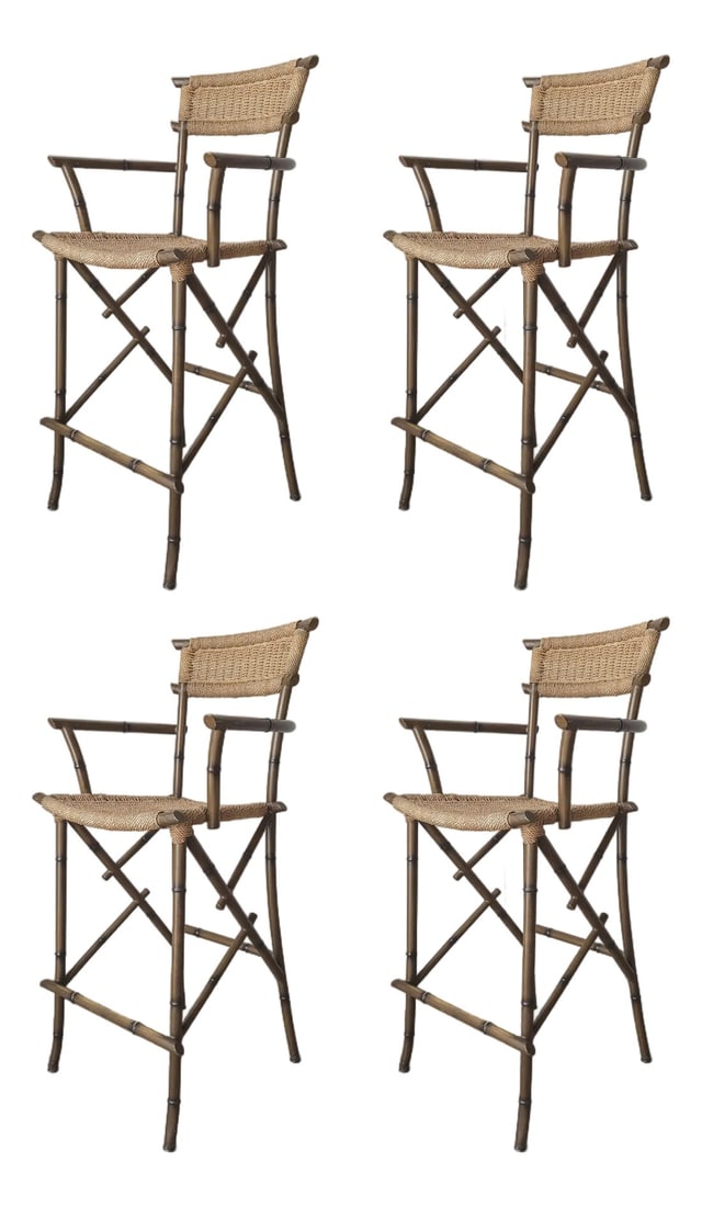 Set of 4 Metal Faux Bamboo and Rope Bar Stools (1 of 9)