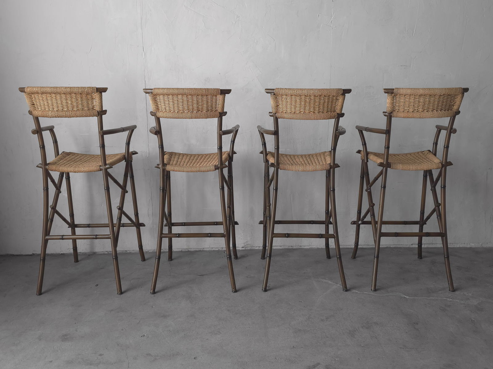 Set of 4 Metal Faux Bamboo and Rope Bar Stools - 3