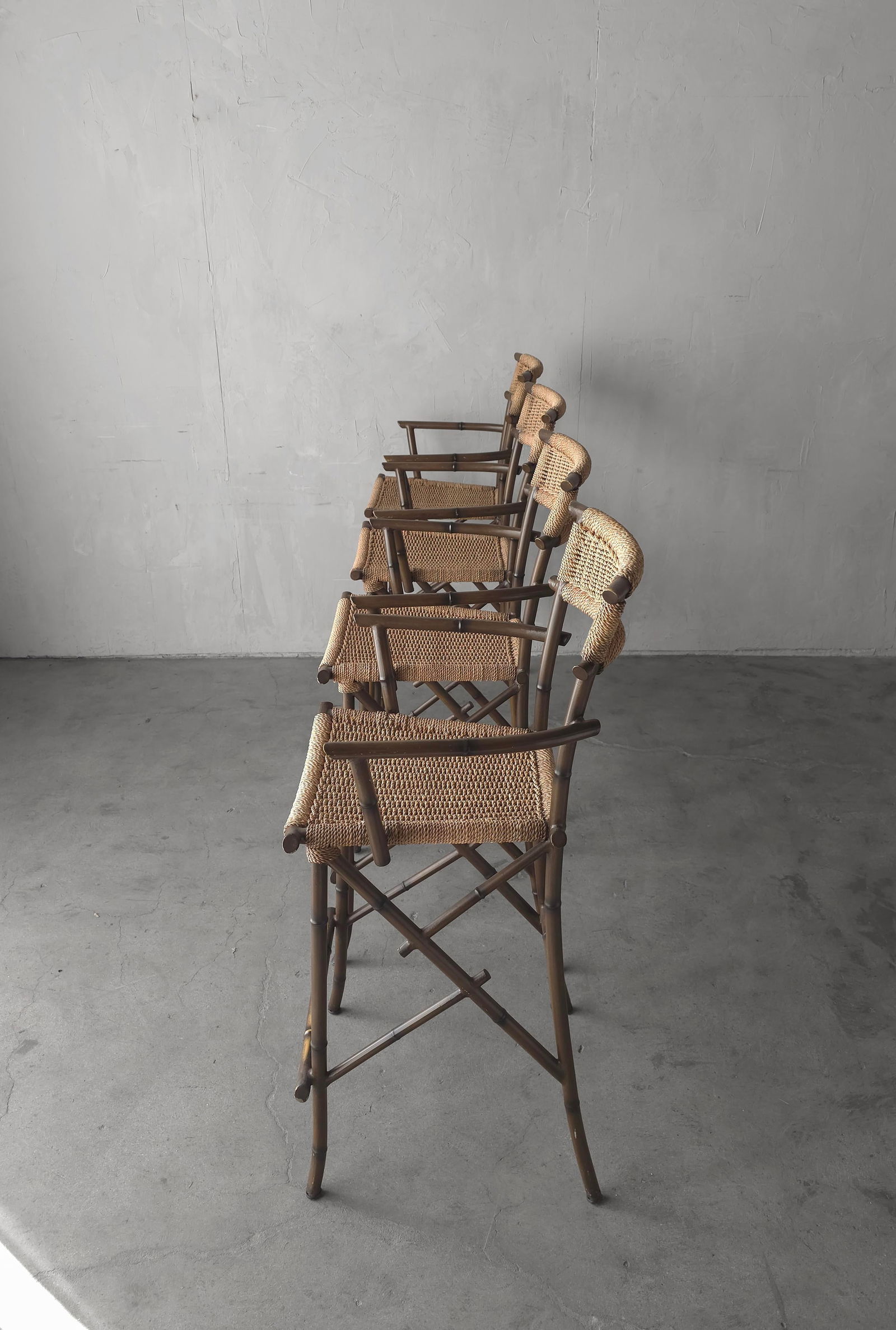 Set of 4 Metal Faux Bamboo and Rope Bar Stools - 5