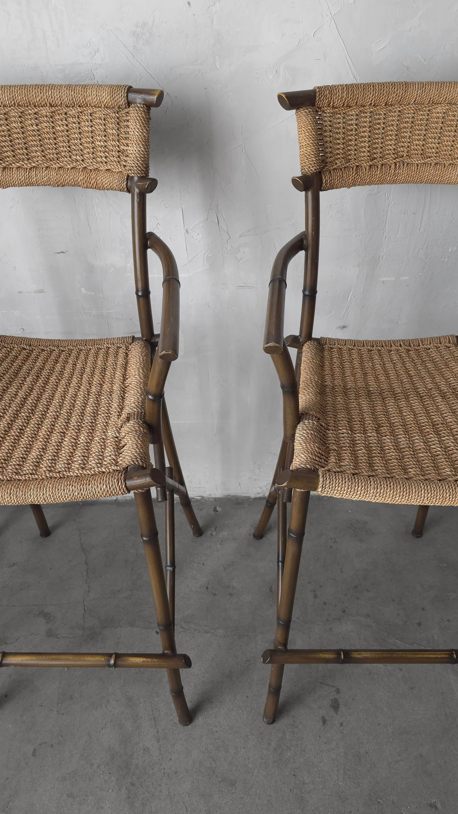 Set of 4 Metal Faux Bamboo and Rope Bar Stools - 8
