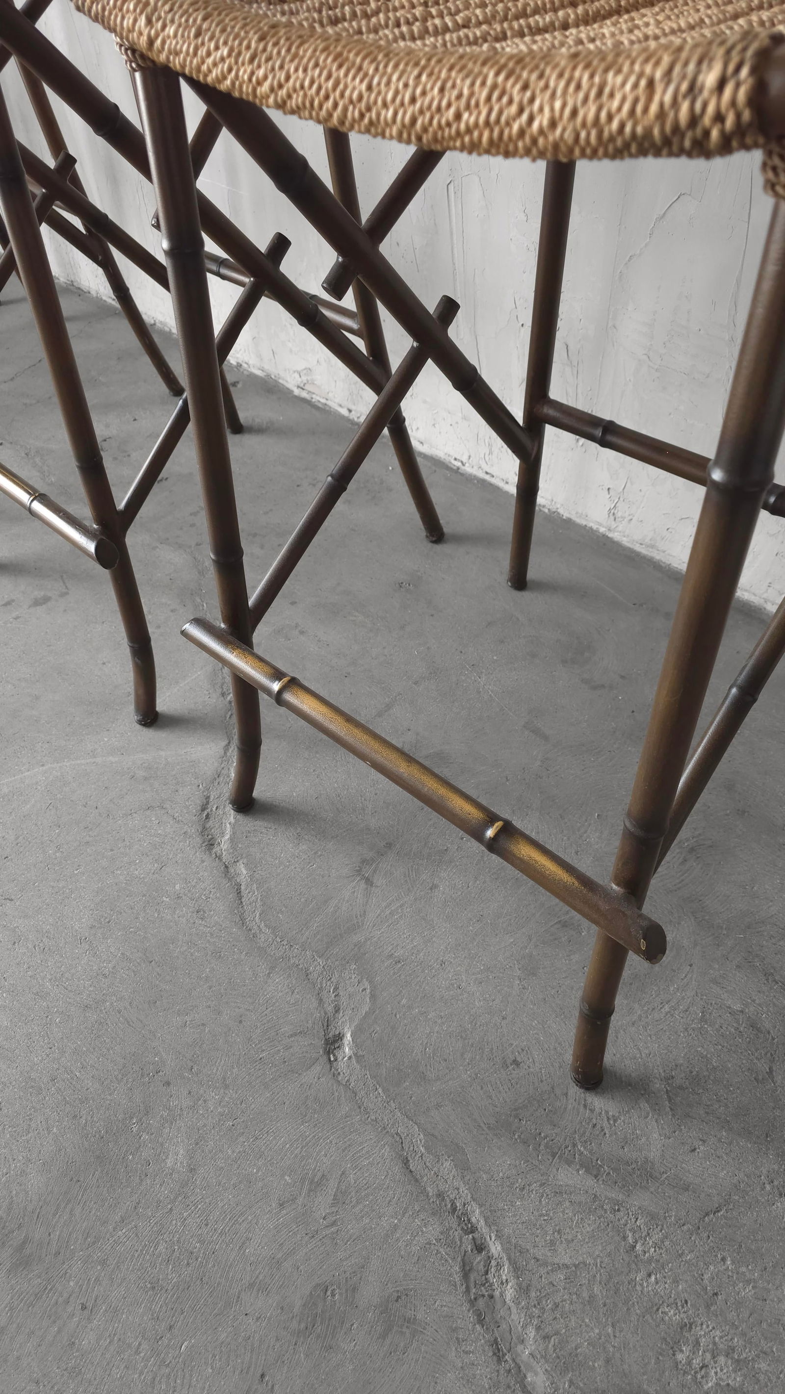 Set of 4 Metal Faux Bamboo and Rope Bar Stools - 9